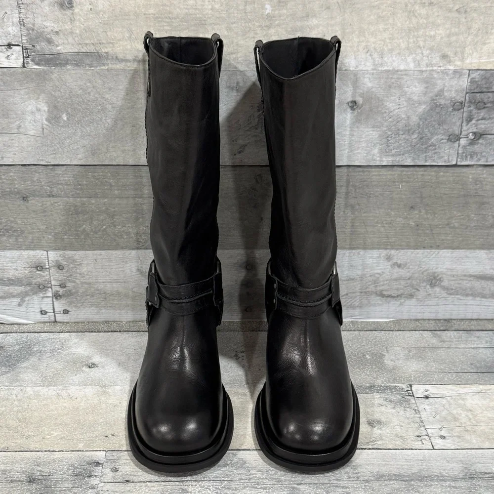 free people Anok Harness Moto Boots in Black Distressed Leather - Sz - 7.5 - Picture 3 of 13